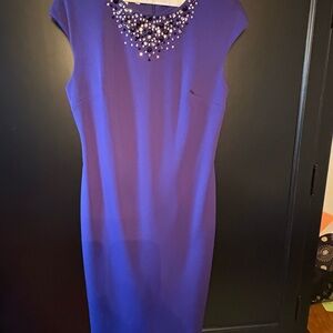 Maggy London Royal Blue Midi Dress with Embellished Neckline